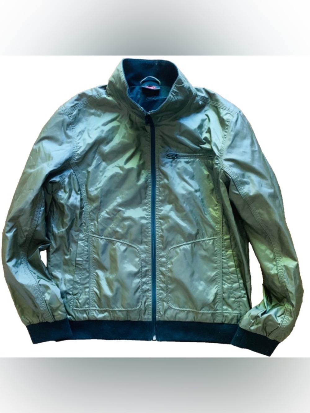 DKNY Men’s Large Green Bomber Jacket with Black accent cuffs.
